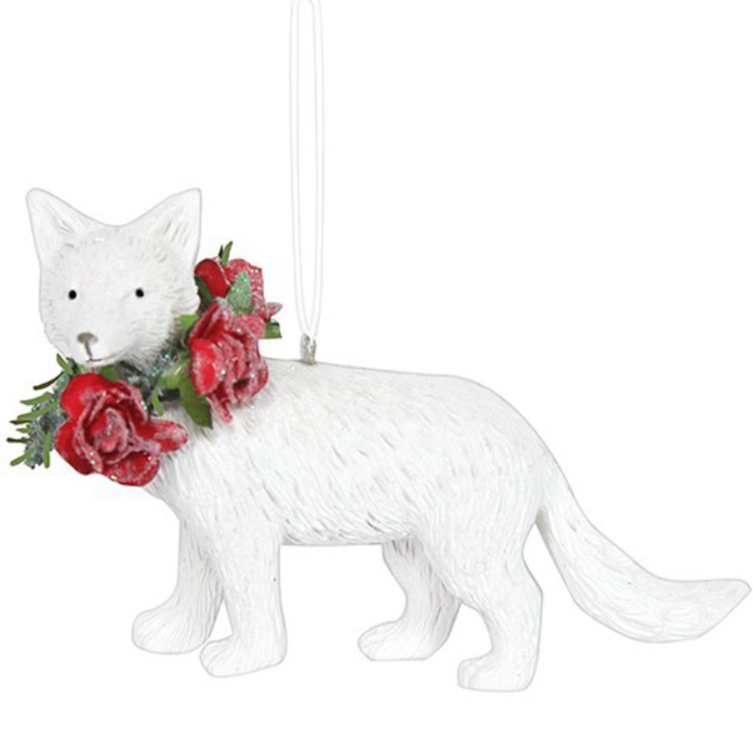Resin White Fox with Red Roses image 0